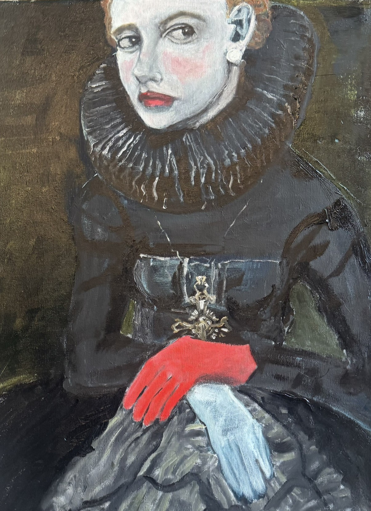 17th Century Side Eye, Oil on canvas, framed by Annie Decamp