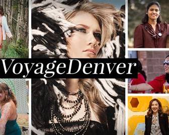 VoyageDenver logo over a photo collage