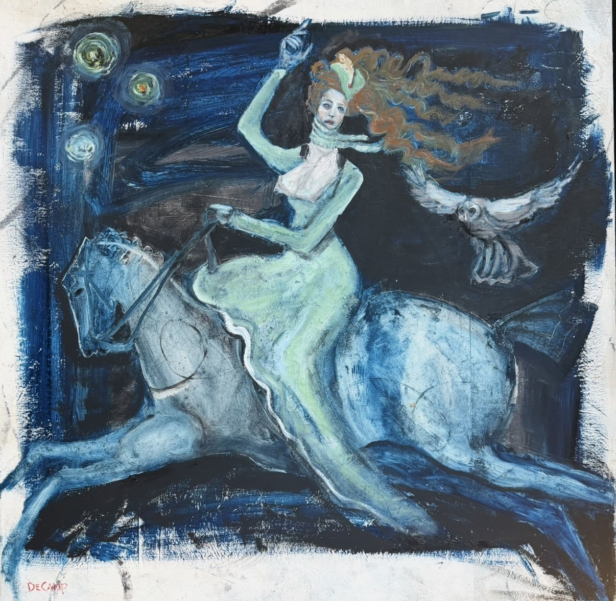 Franchesca at Night, Oil on panel, framed by Annie Decamp