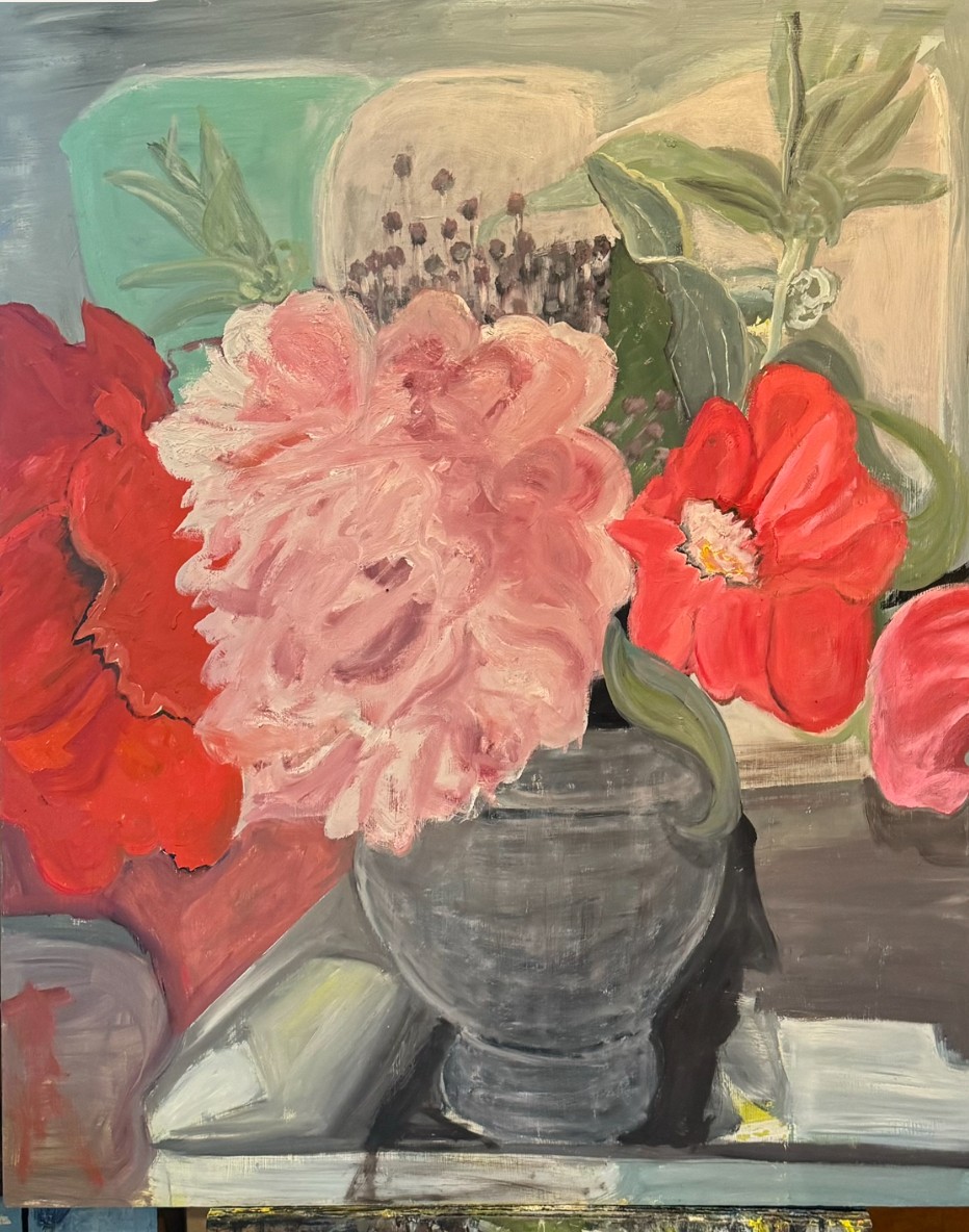 Digital Flowers, Oil on panel by Annie Decamp