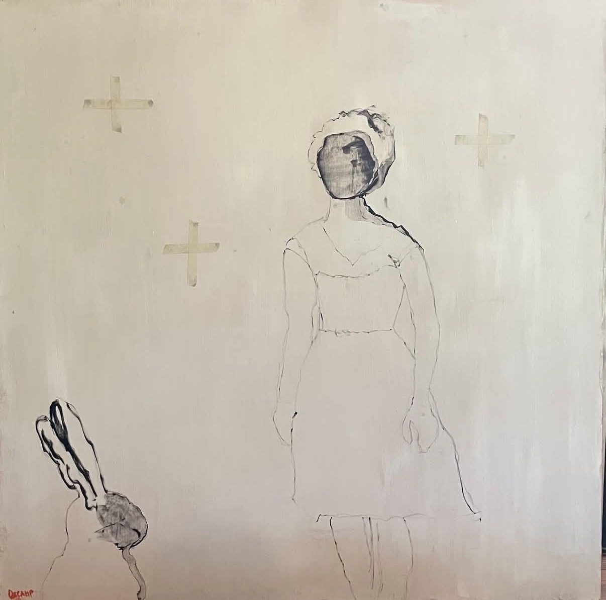 Shared Notes Collage, Oil & masking tape by Annie Decamp