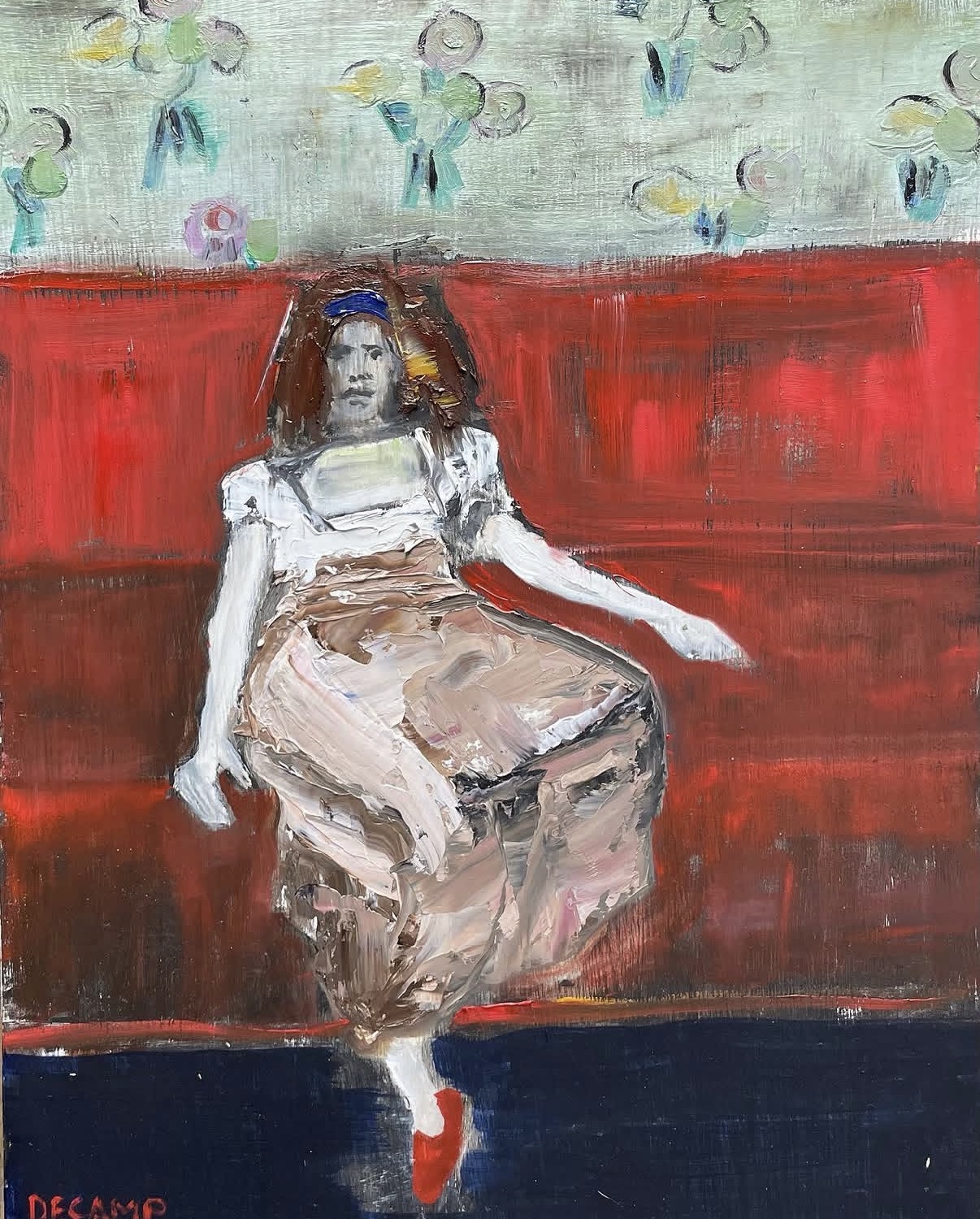 Girl on Setee, Oil by Annie Decamp