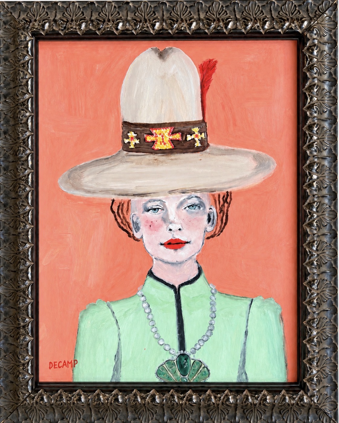 Modern Cowgirl with Squash Blossom, Oil by Annie Decamp