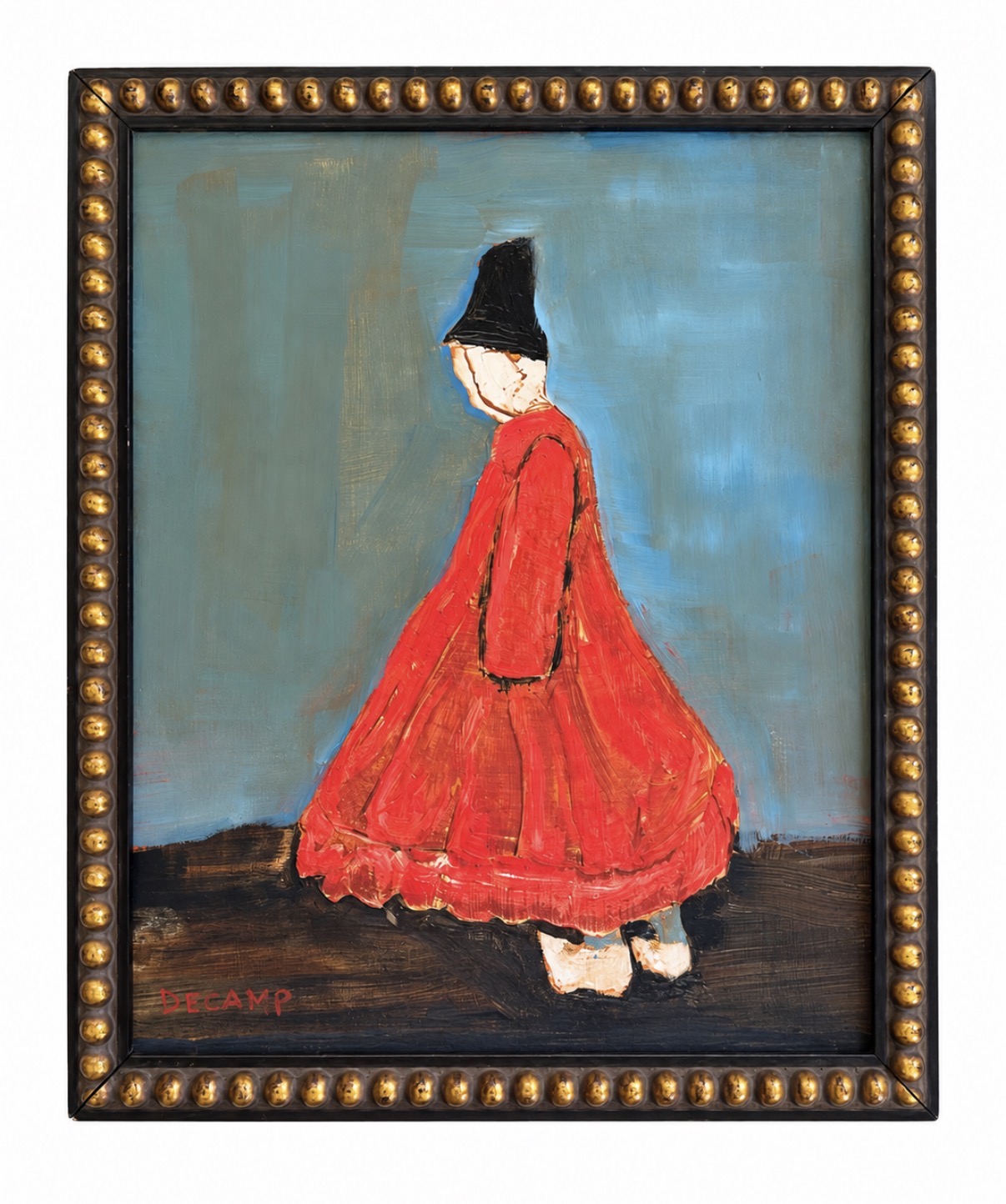 Dutch Girl Waiting, framed, Oil by Annie Decamp