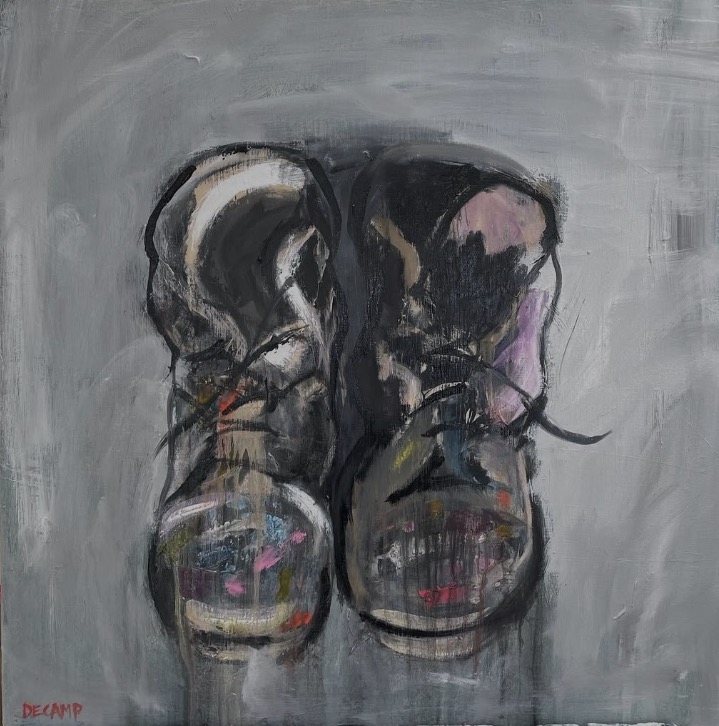 Brown boots, mixed media by Annie Decamp