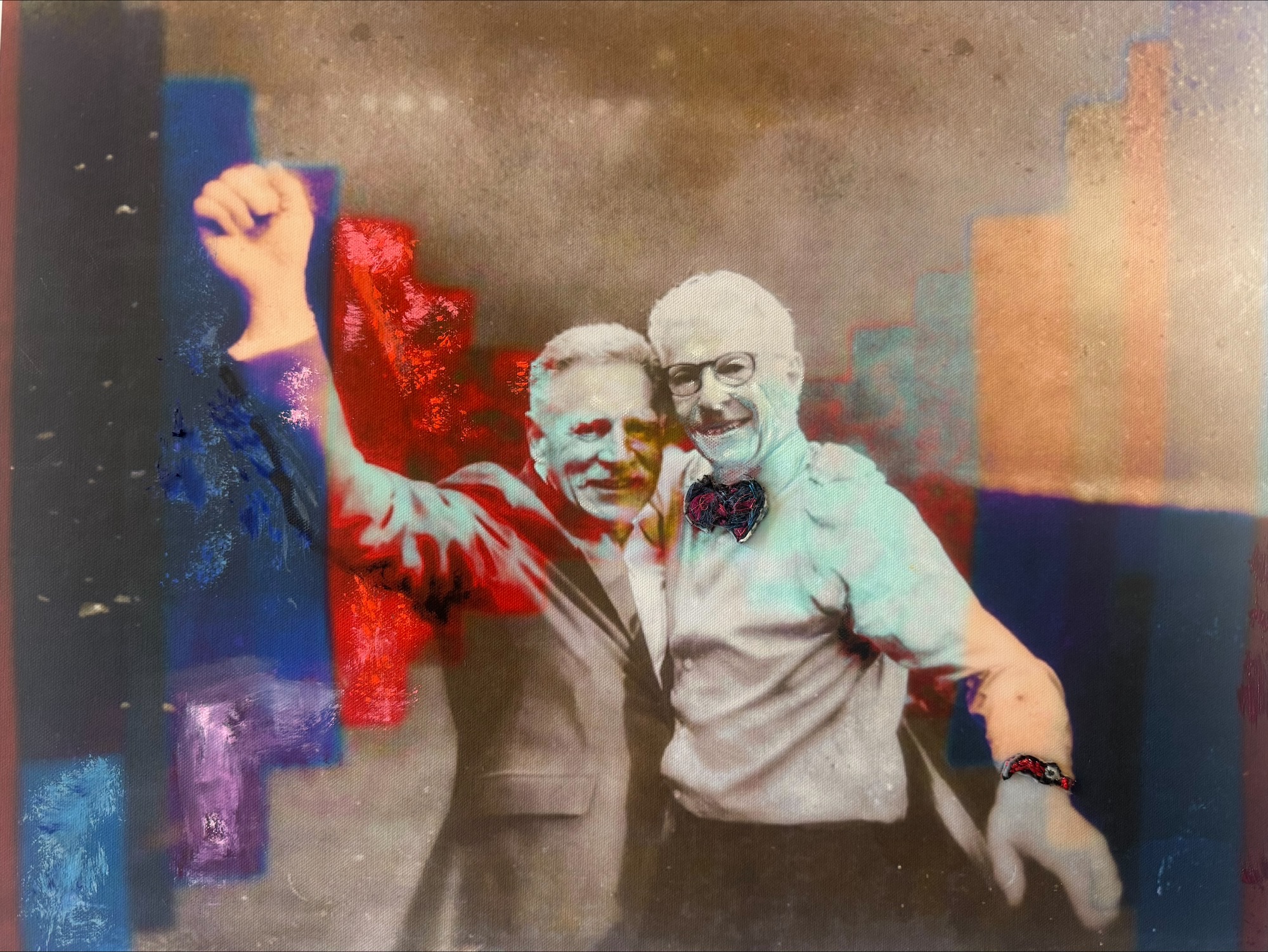 Celebration, Digital, oil and embroidery by Annie Decamp