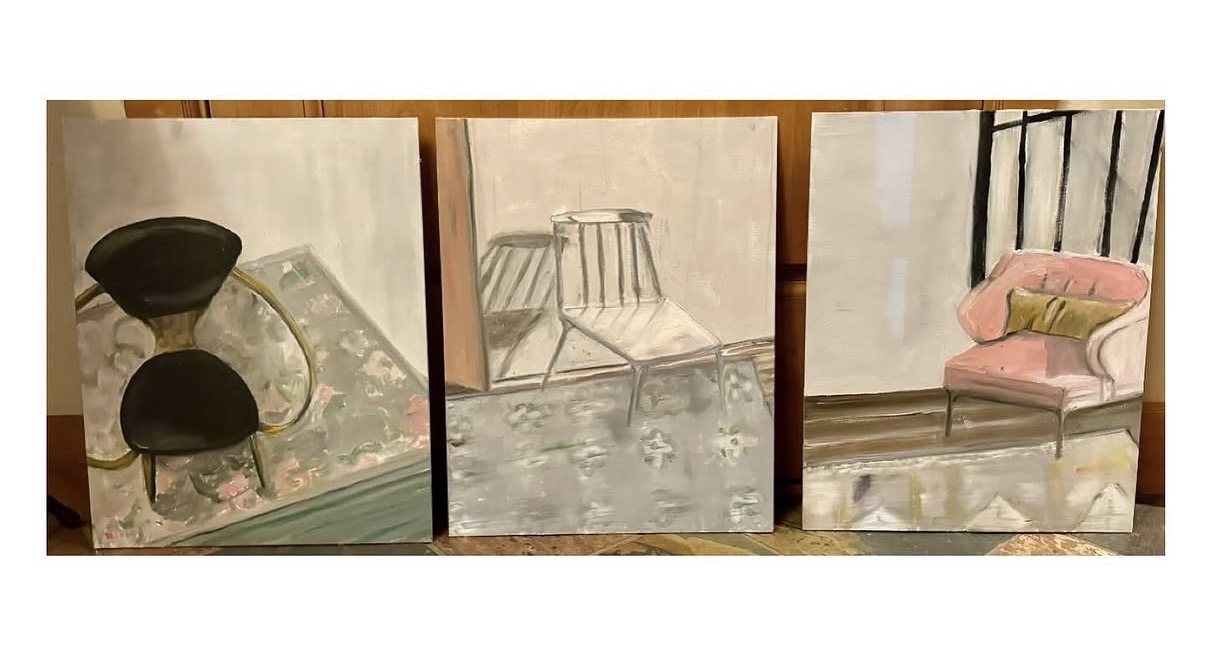 Chair studies (three panels), mixed media by Annie Decamp