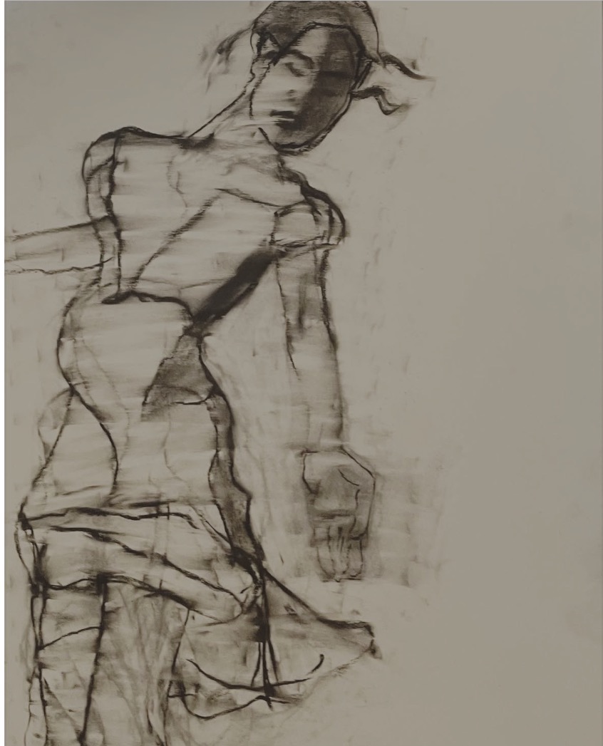 Charcoal figure study, dancer, Charcoal by Annie Decamp