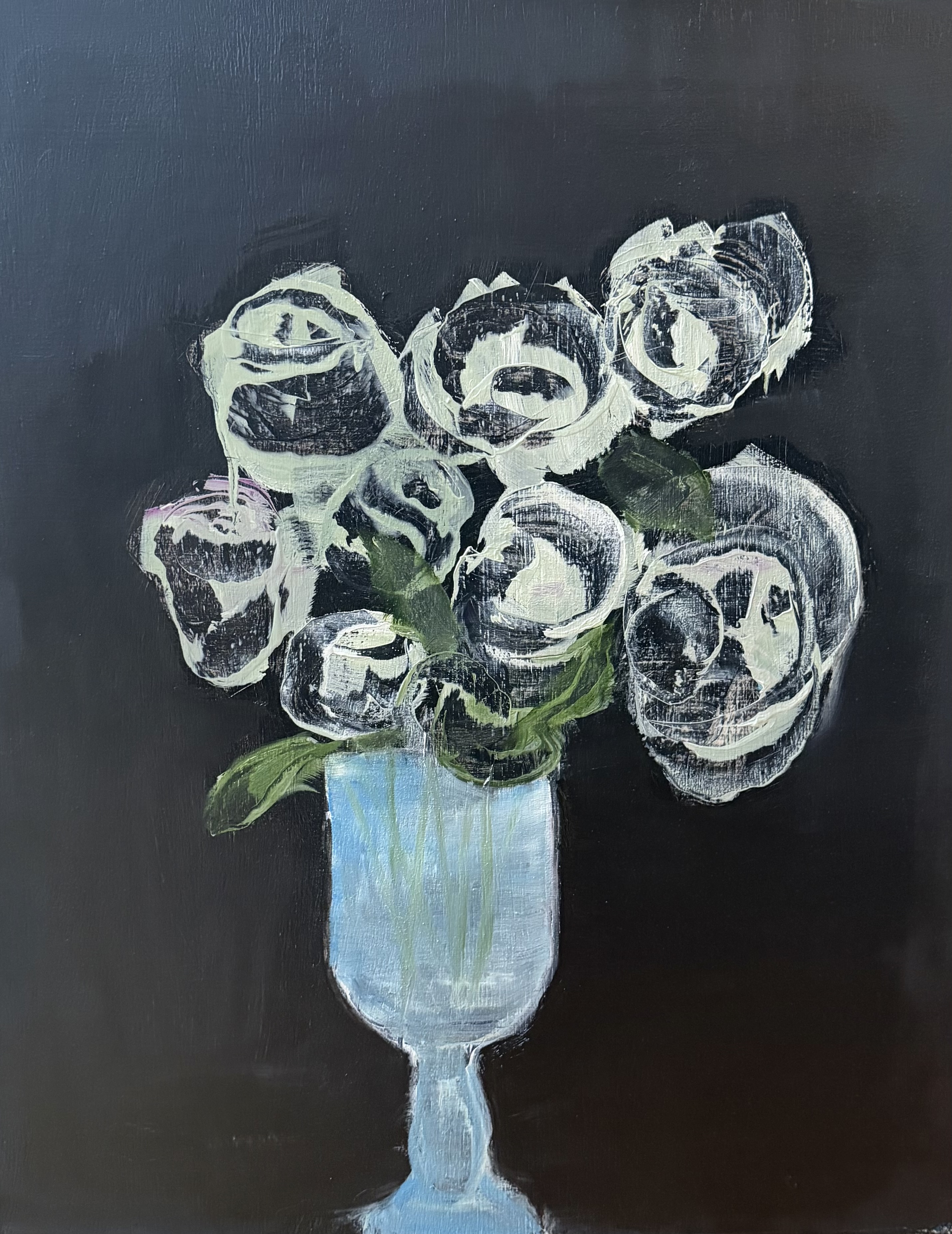Floating Roses, oil by Annie Decamp