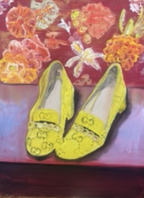 Galavanting in Gucci's, framed, Oil by Annie Decamp