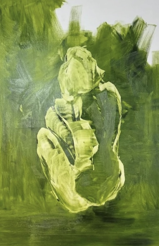 Green figure study, Oil on panel by Annie Decamp