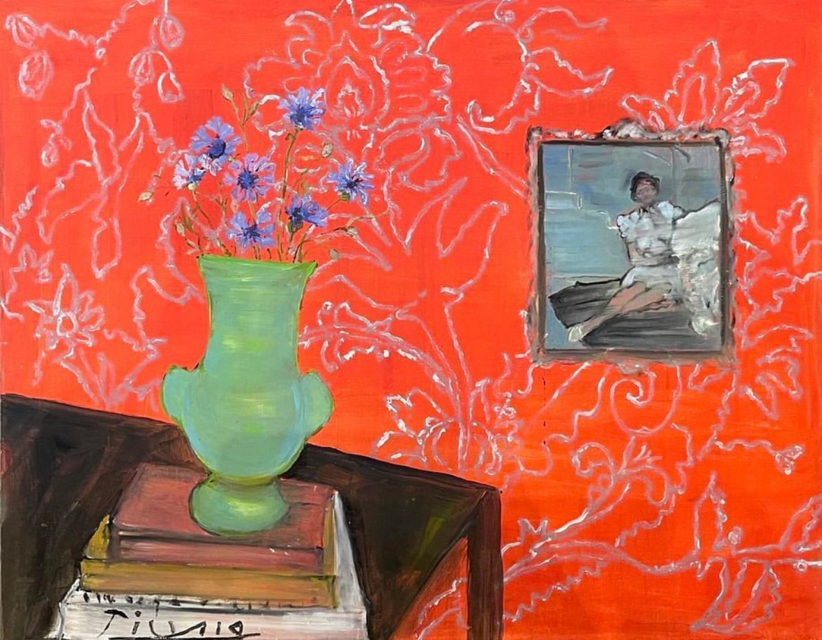 Bachelor Buttons, Oil on panel by Annie Decamp