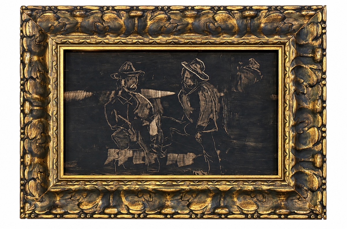 Conversation, framed, mixed media by Annie Decamp