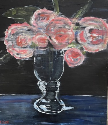 Roses in Glass Vase, Oil on W by Annie Decamp