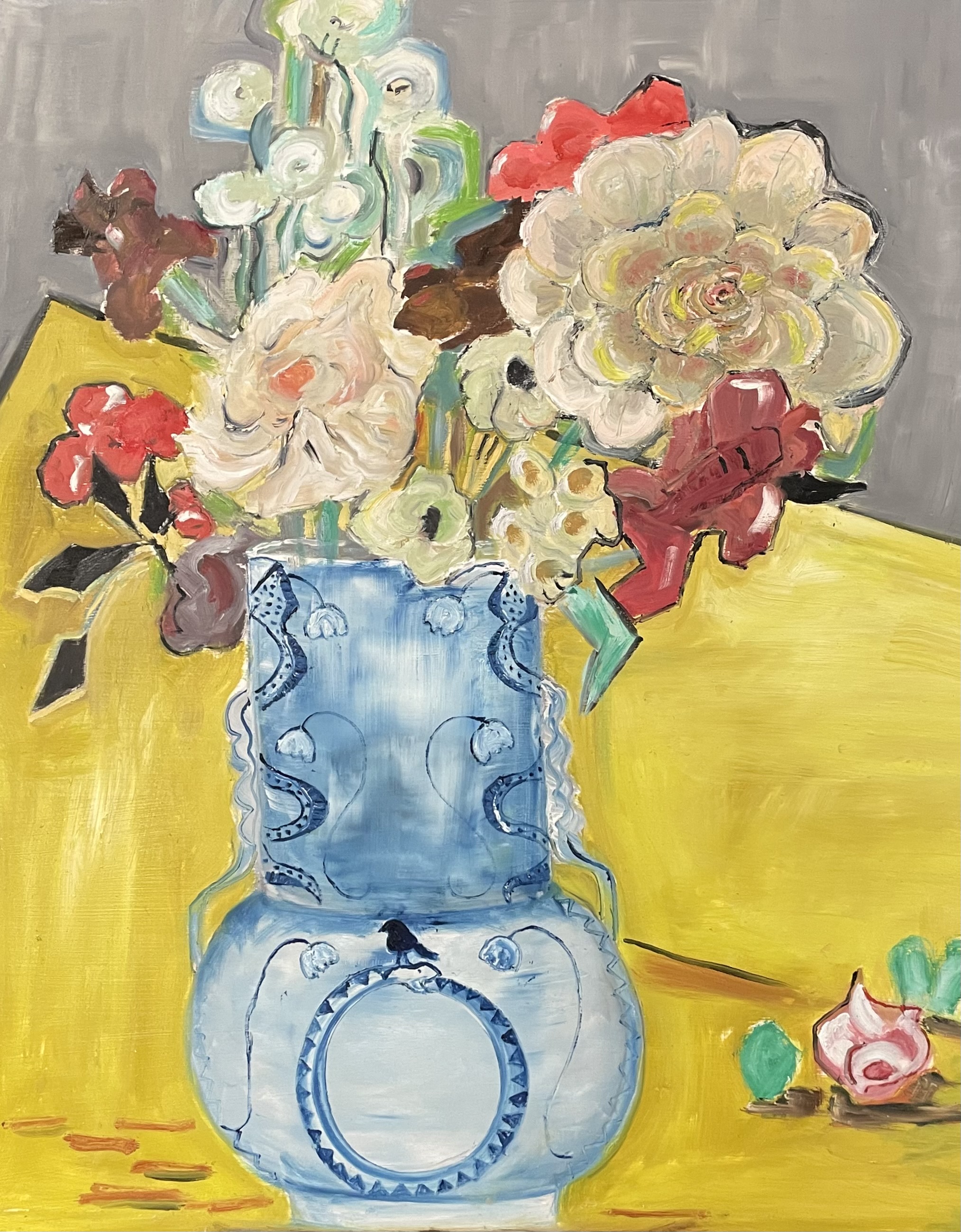 Van Gogh's flowers, Oil on Wood panel by Annie Decamp
