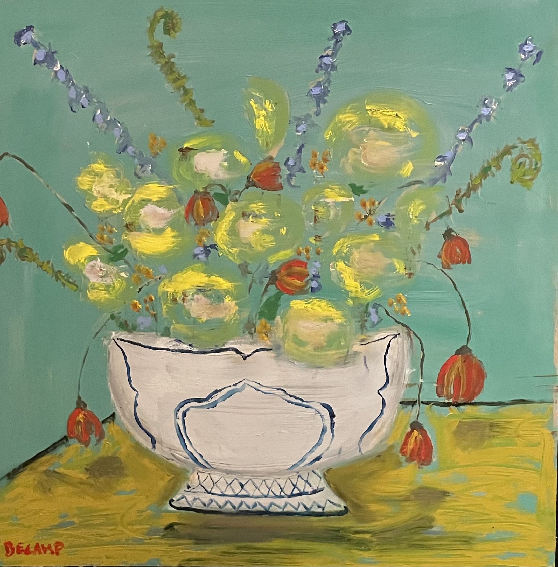Bowl with Flowers, Oil by Annie Decamp