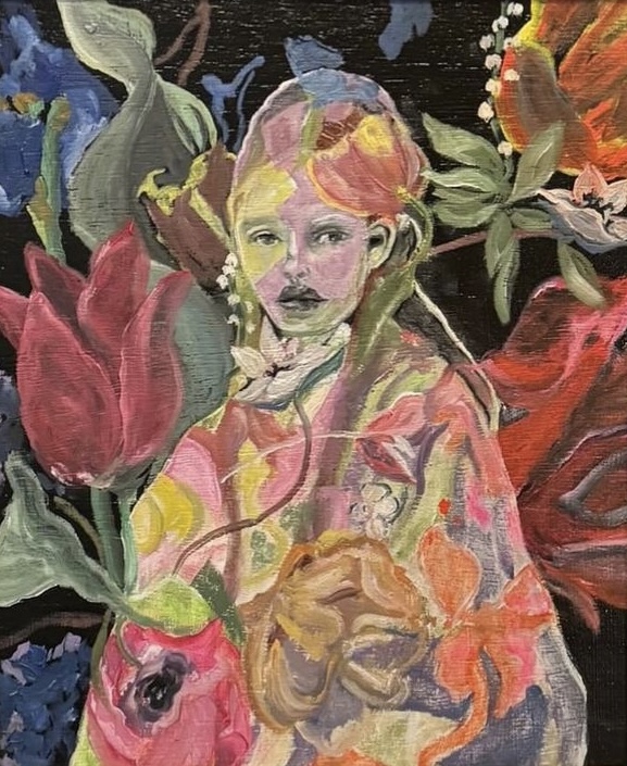 Being in Blossoms, Oil on Wood panel by Annie Decamp