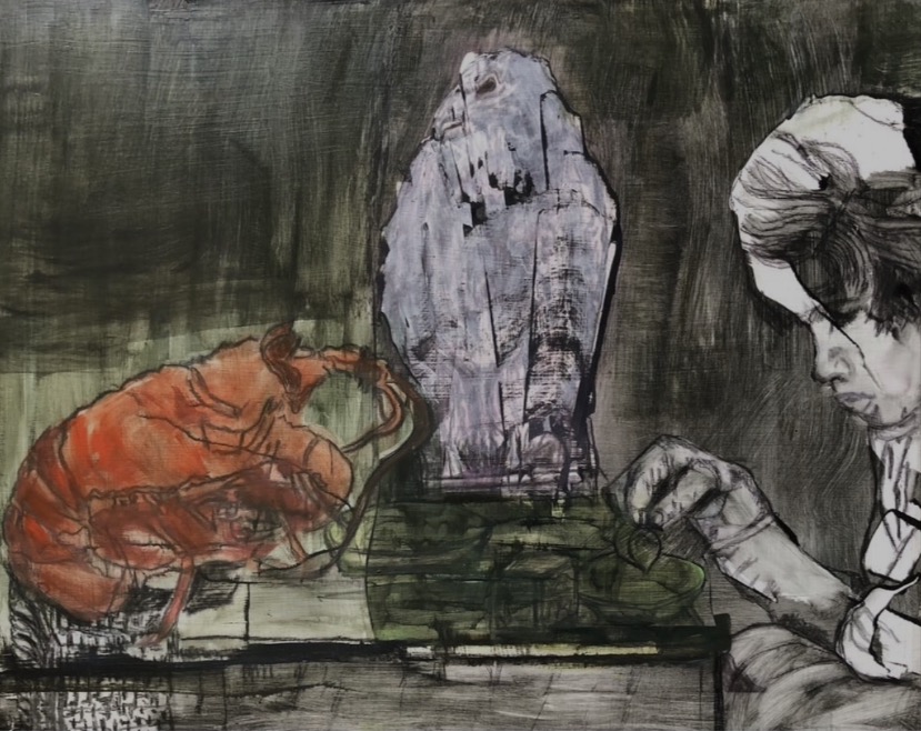 Odd Friends, Oil and encaustic by Annie Decamp