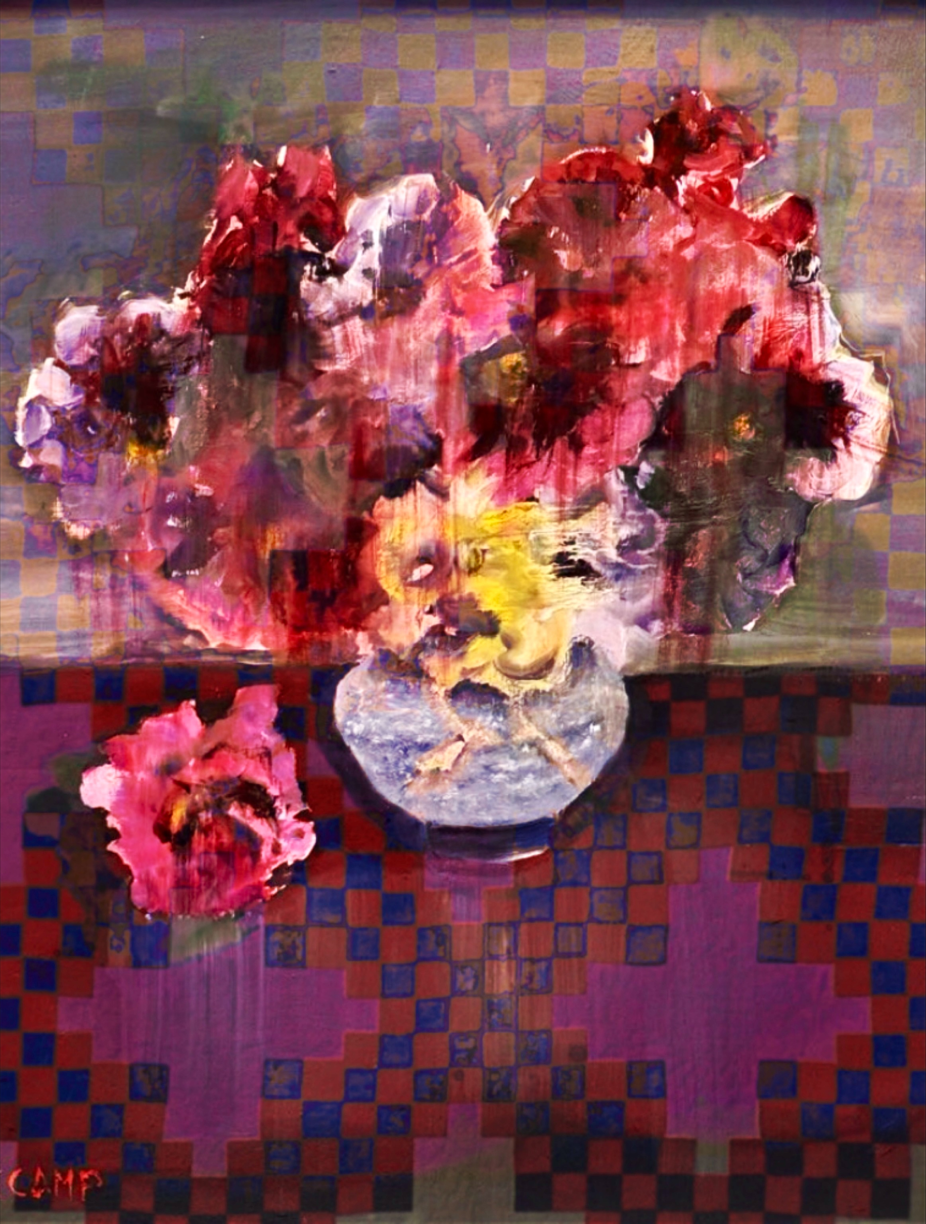 Pansies on plaid, Digital by Annie Decamp