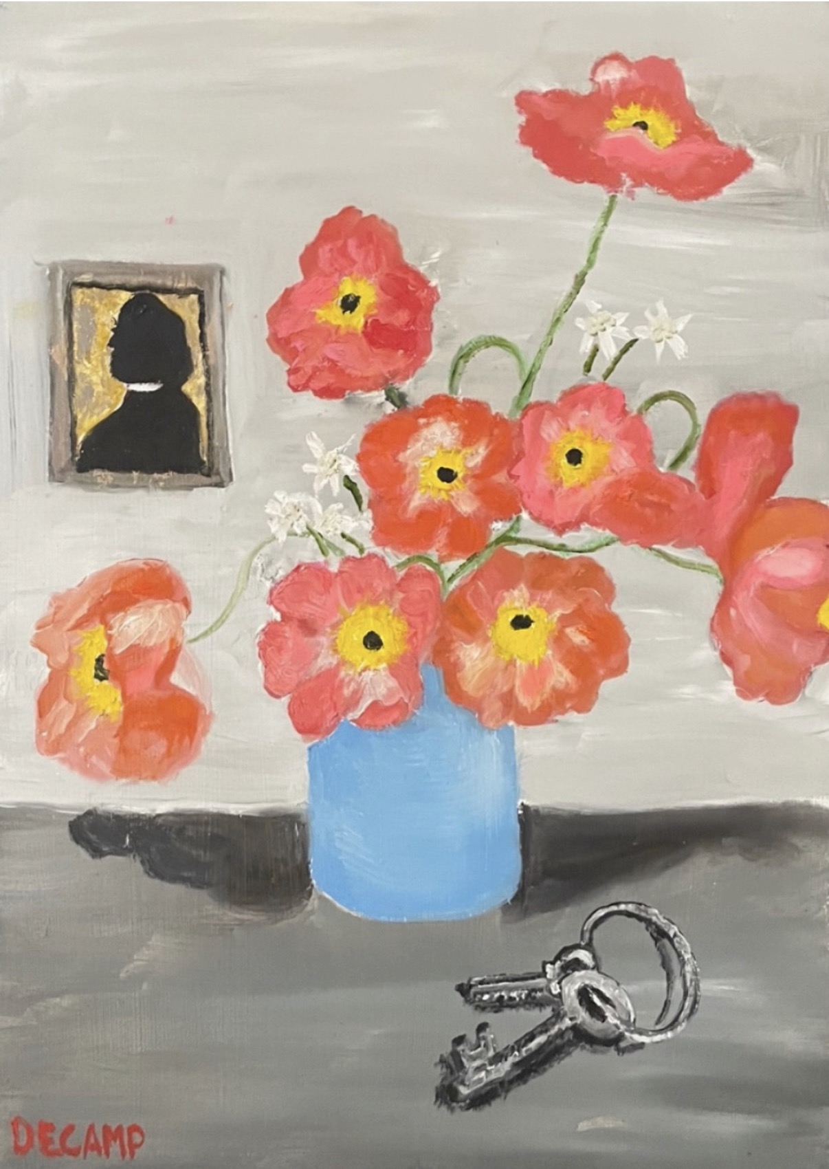 Poppies with Silhouette, Oil by Annie Decamp